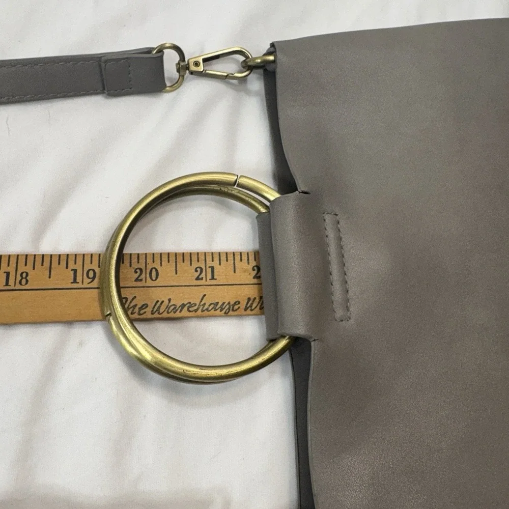 Street Level for Anthropologie Vegan Leather Ring Handle Tote Bag‎ Gray Tassel